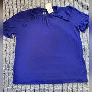 Nwt GIBSON LOOK blue Ruffle Short Sleeve Top Small
